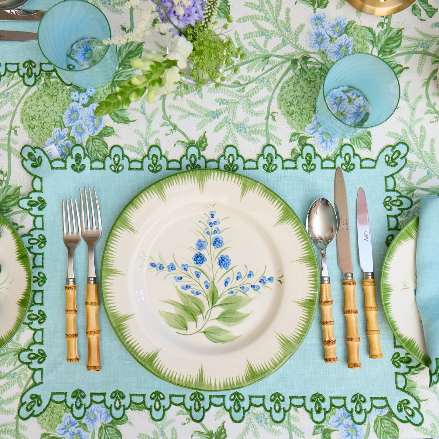 Green & Blue Lady Isabella's Garden Tablecloth