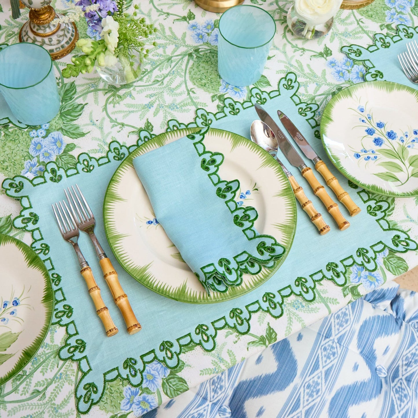 Blue & Green Sophia Waxed Placemats & Napkins (Set of 4)