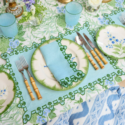 Blue & Green Sophia Waxed Placemats & Napkins (Set of 4)