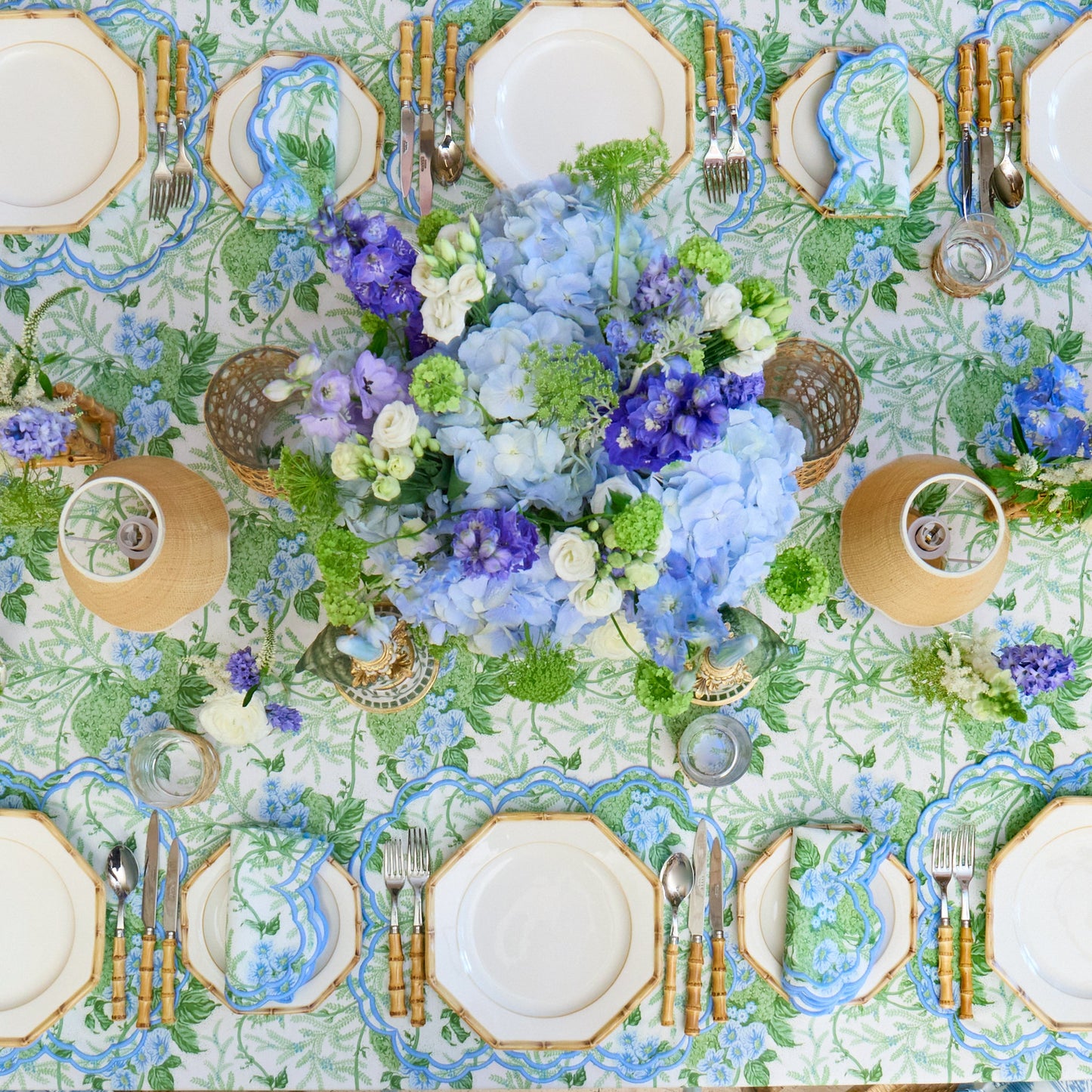 Green & Blue Lady Isabella's Garden Tablecloth
