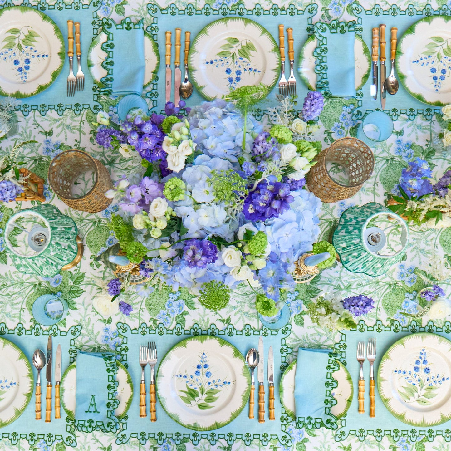Blue & Green Sophia Waxed Placemats & Napkins (Set of 4)