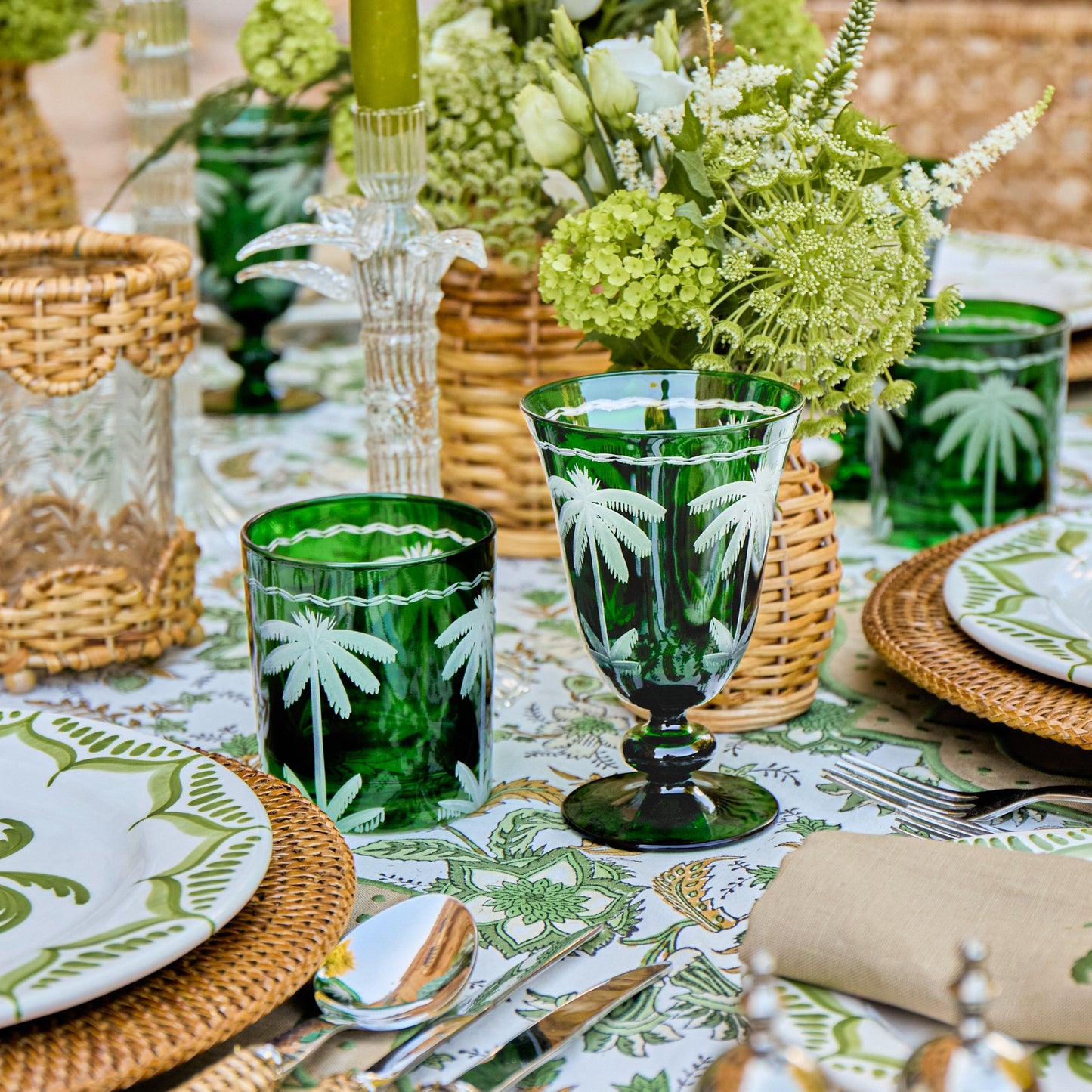 Emerald Palm Tree Wine Glasses (Set of 4)
