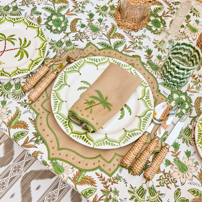 Sand & Green Celestria Placemats & Palm Tree Napkins (Set of 4)