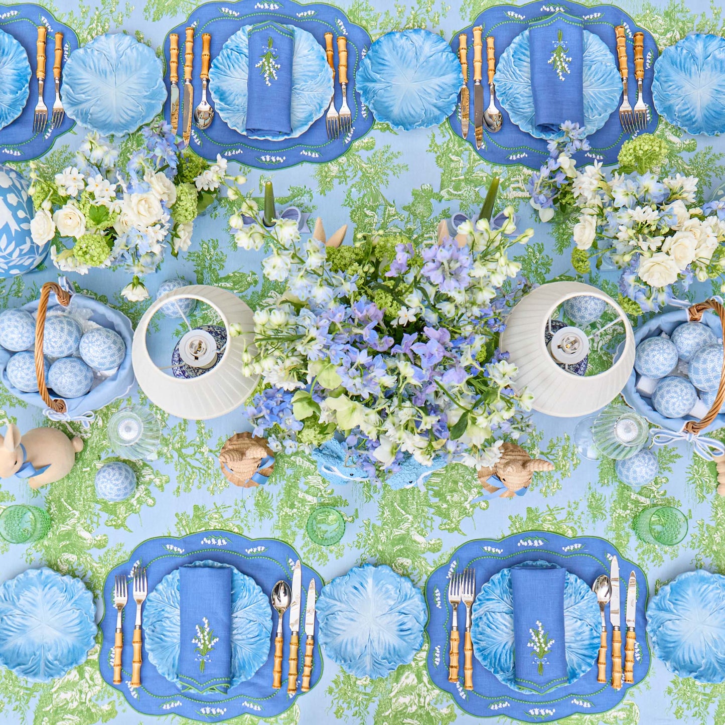 Blue Lily of the Valley Linen Placemats & Napkins (Set of 4)
