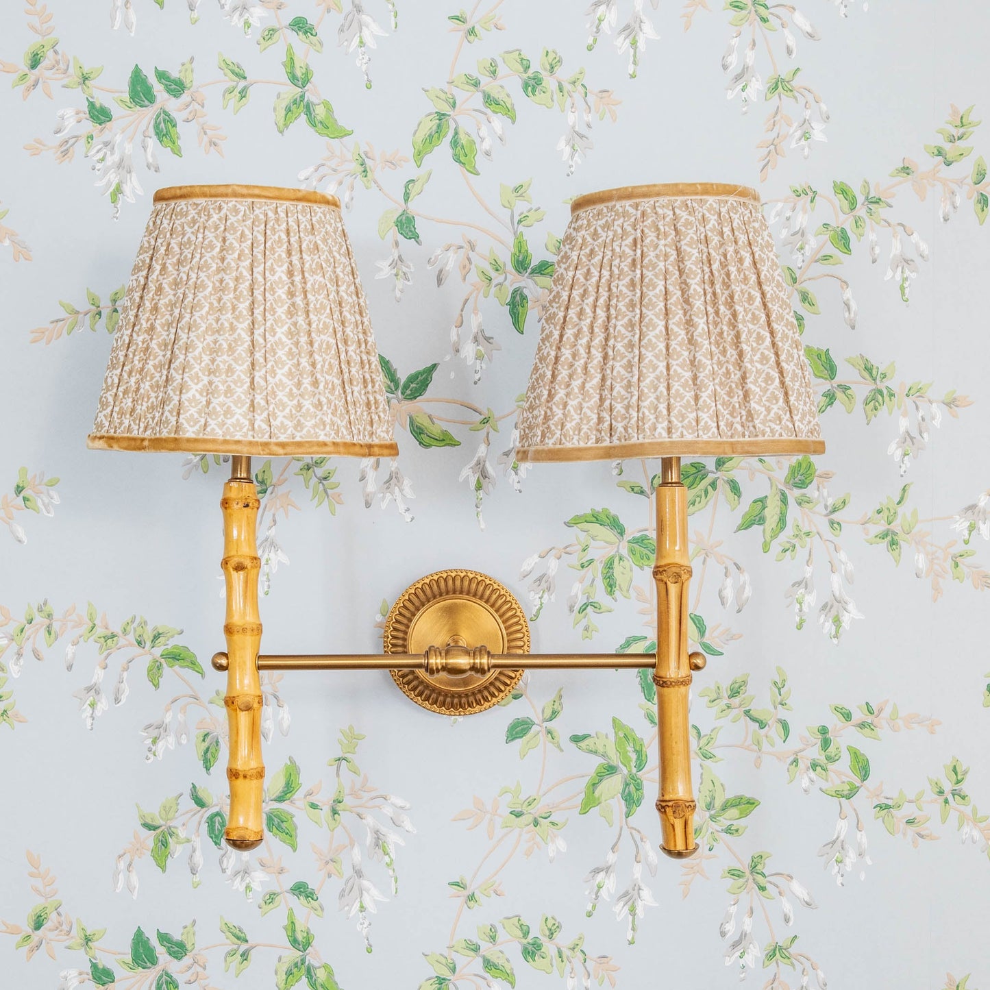 Bamboo Rechargeable Double Wall Light with Putty Lotus Shades (18cm)