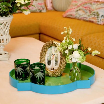 Green & Blue Lacquer Quatrefoil Tray