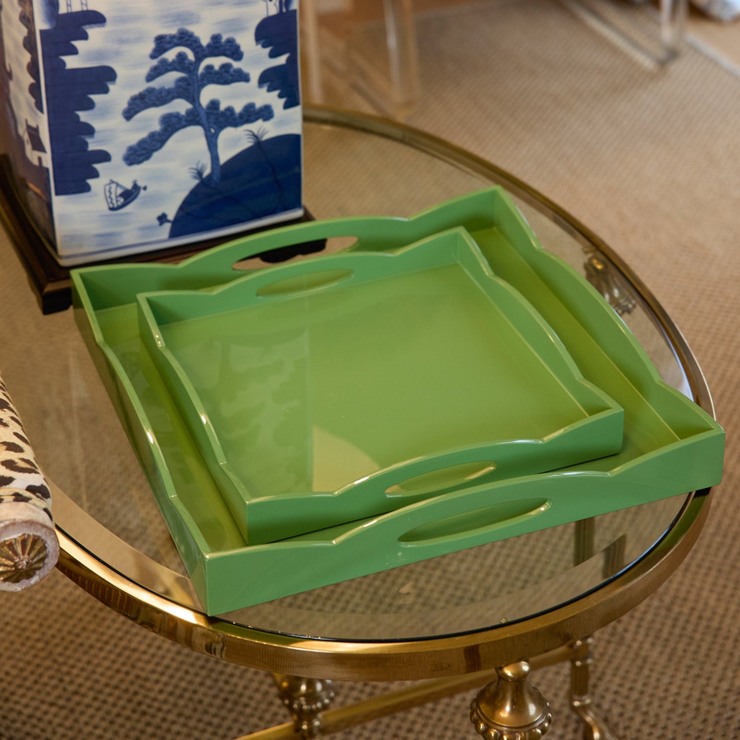 Green Lacquer Wave Tray