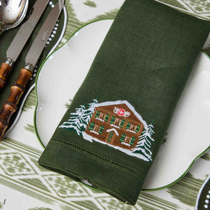 Alpine Chalet Forest Green Linen Napkins (Set of 4)