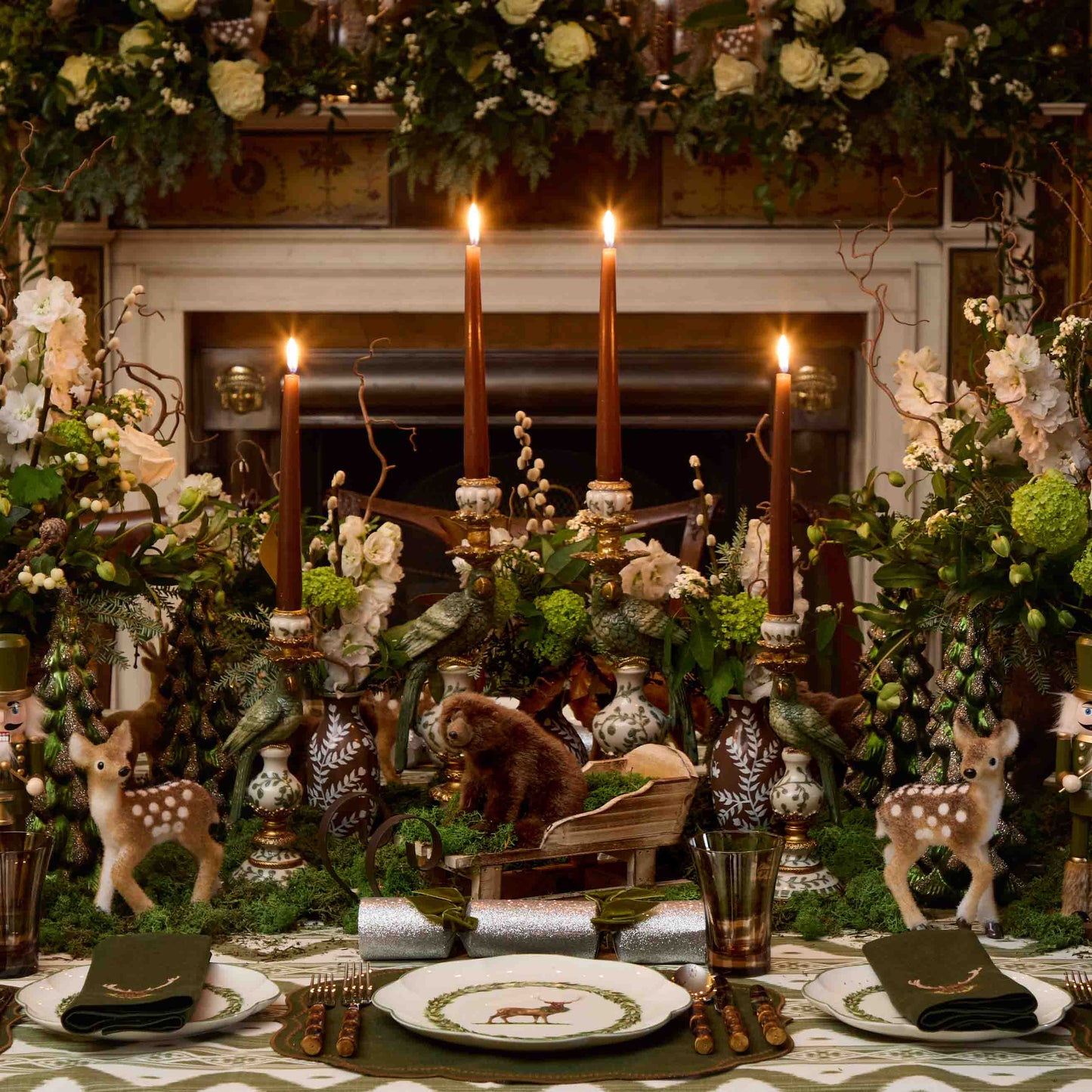 Olive Green Parrot Candle Holder Set