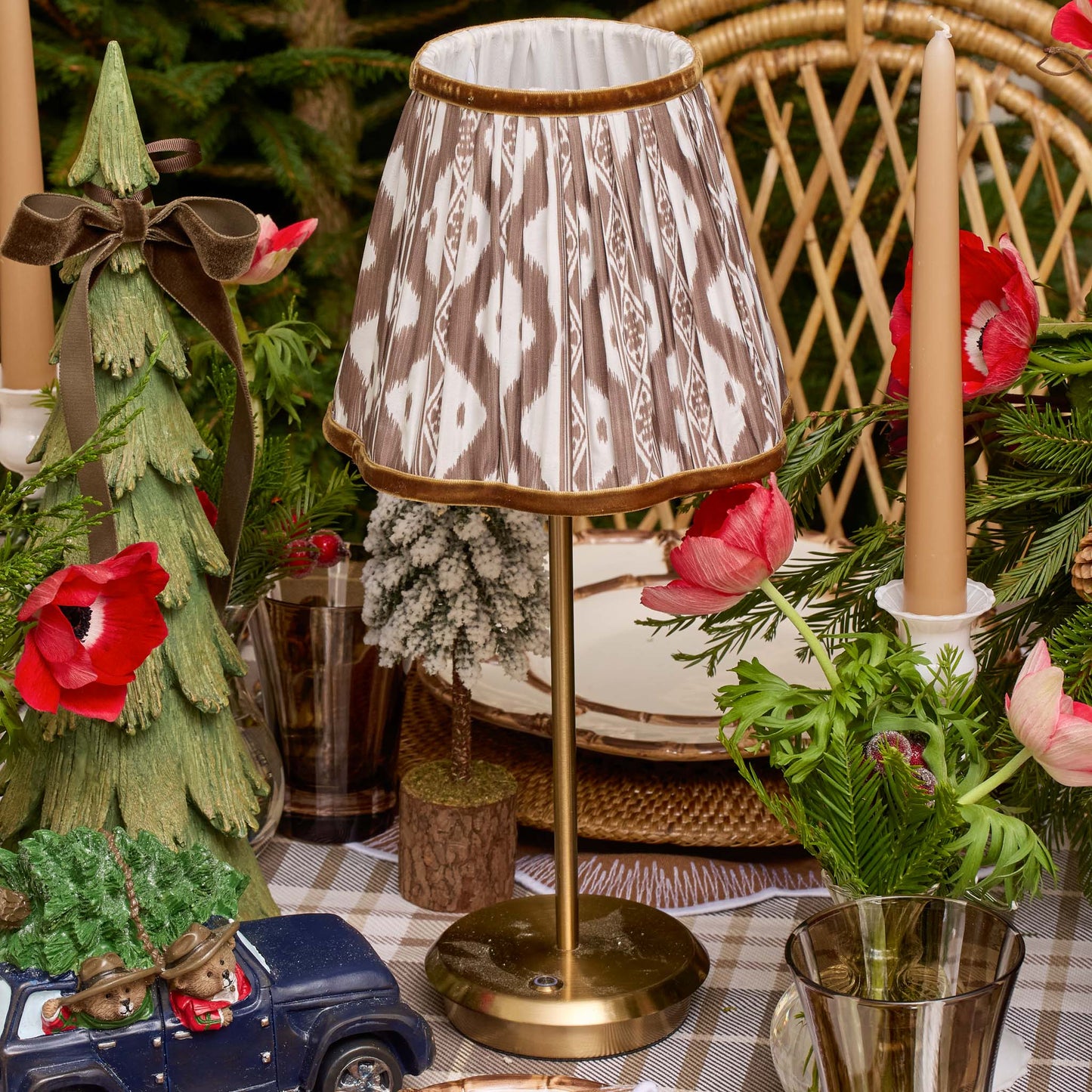 Tall Rechargeable Lamp with Chocolate Ikat Shade (18cm)