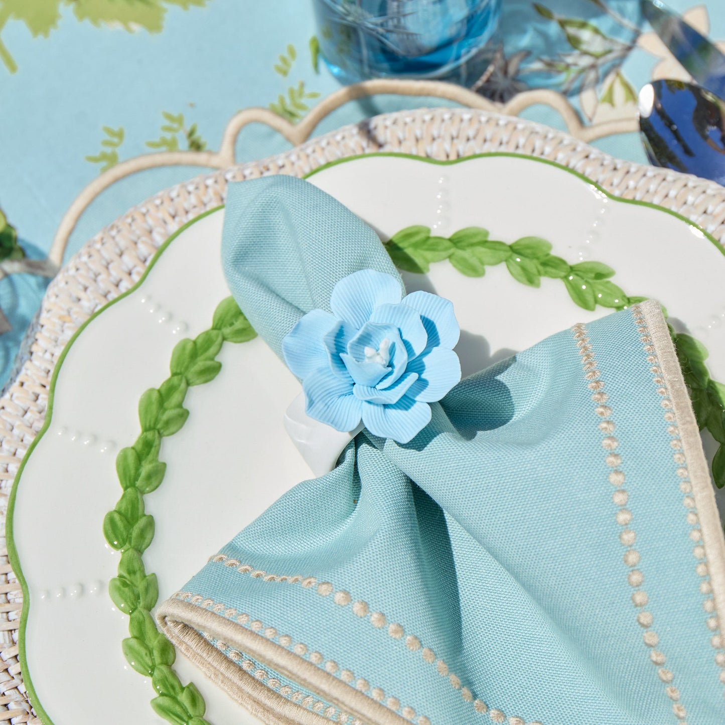 Soft Blue Fiore Napkin Rings (Set of 4)