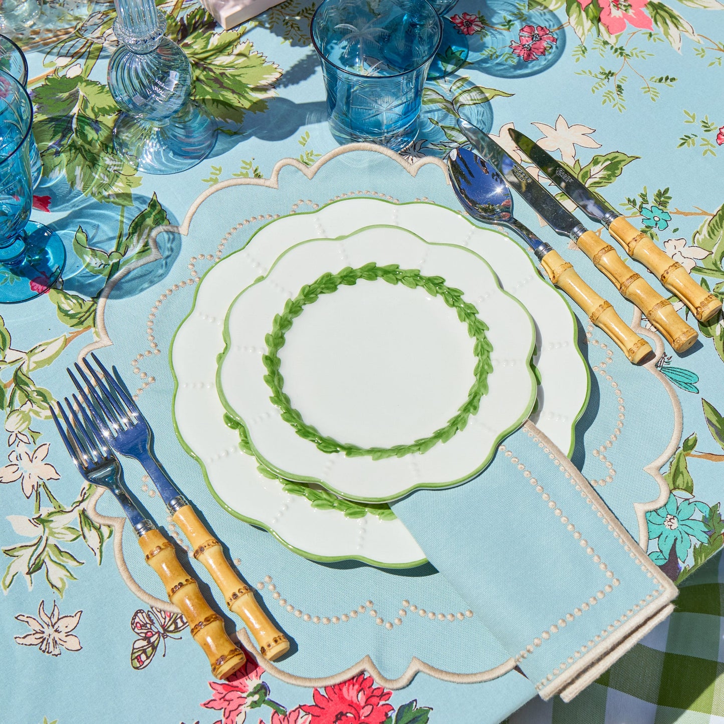 Duck Egg Blue & Sand Mariana Placemats & Napkins (Set of 4)