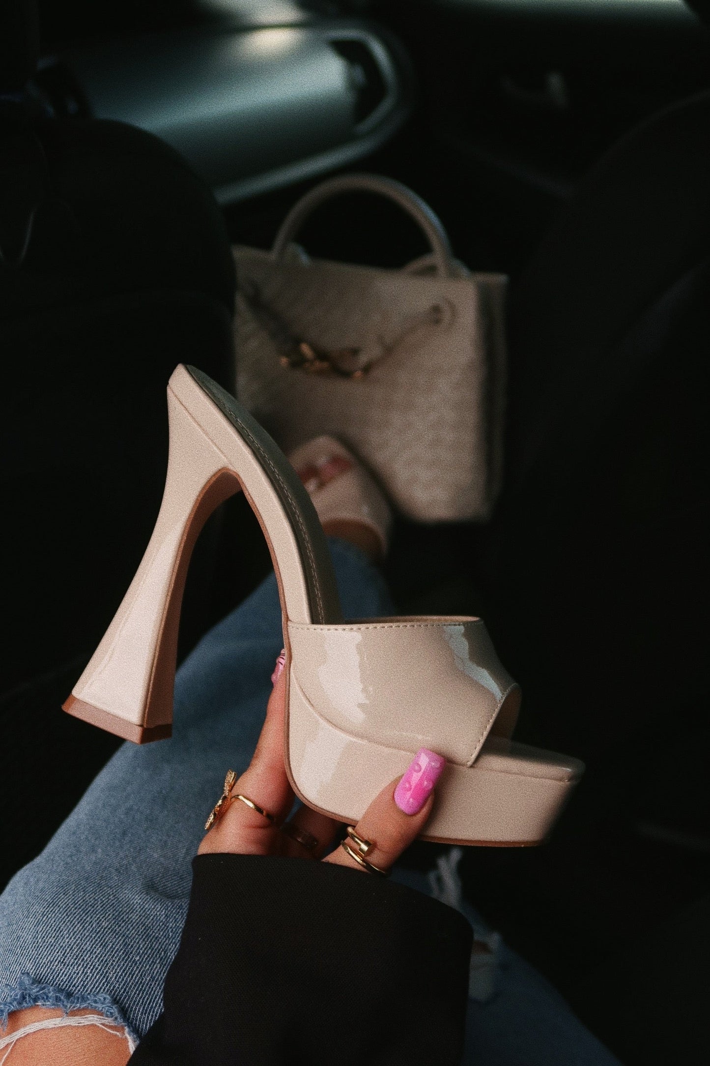 Jianna Platform Heel Mules - Nude