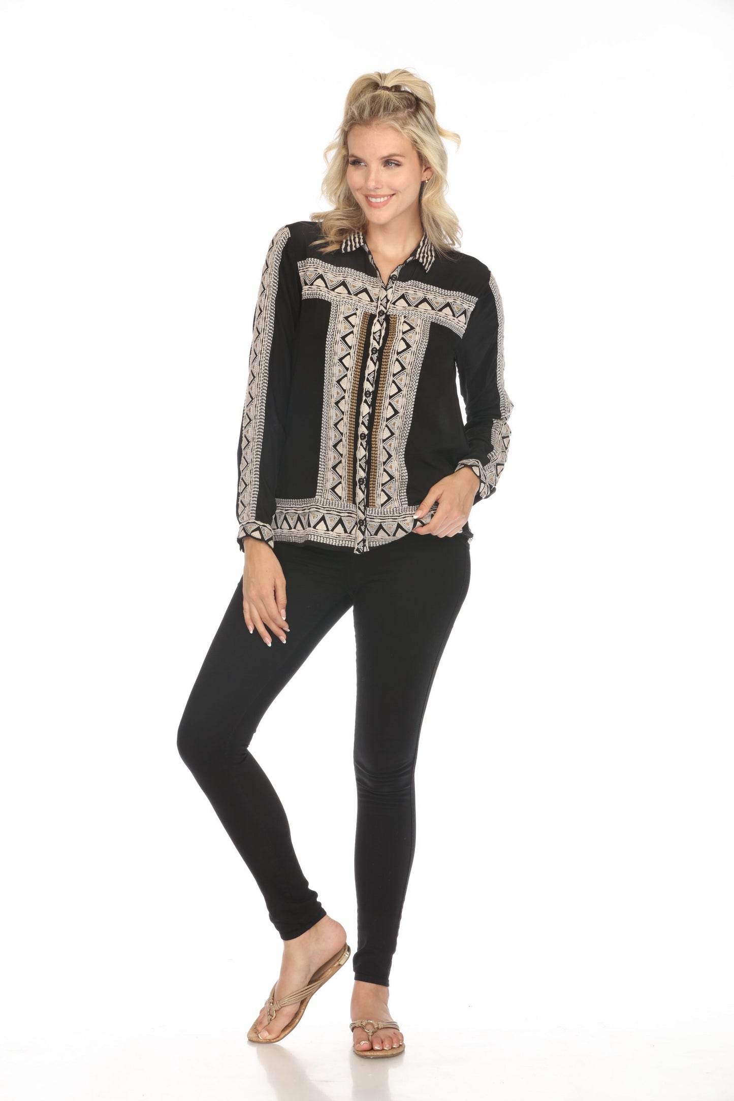 Johnny Was Biya Bixby Button-Down Silk Blouse B11923B8 Boho Chic