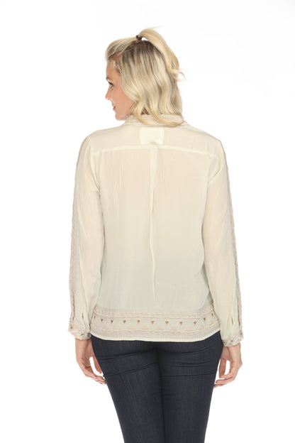 Johnny Was Biya Bixby Button-Down Silk Blouse B11923B8 Boho Chic