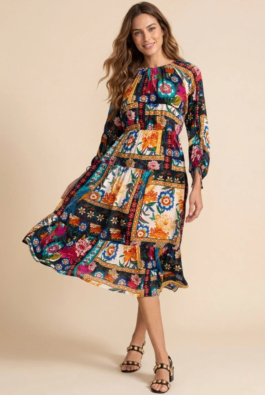 Johnny Was Brona Floral Silk Midi Dress C32525-8