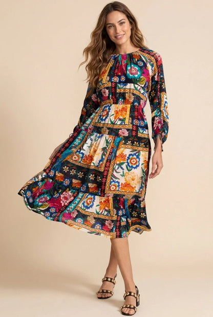 Johnny Was Brona Floral Silk Midi Dress C32525-8