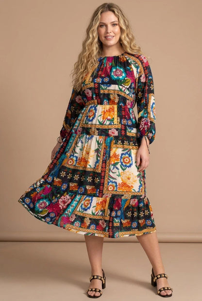 Johnny Was Brona Floral Silk Midi Dress C32525-8 Plus Size