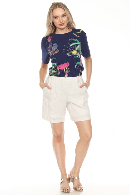 Johnny Was Calme Beige Striped Bermuda Shorts O81031-3