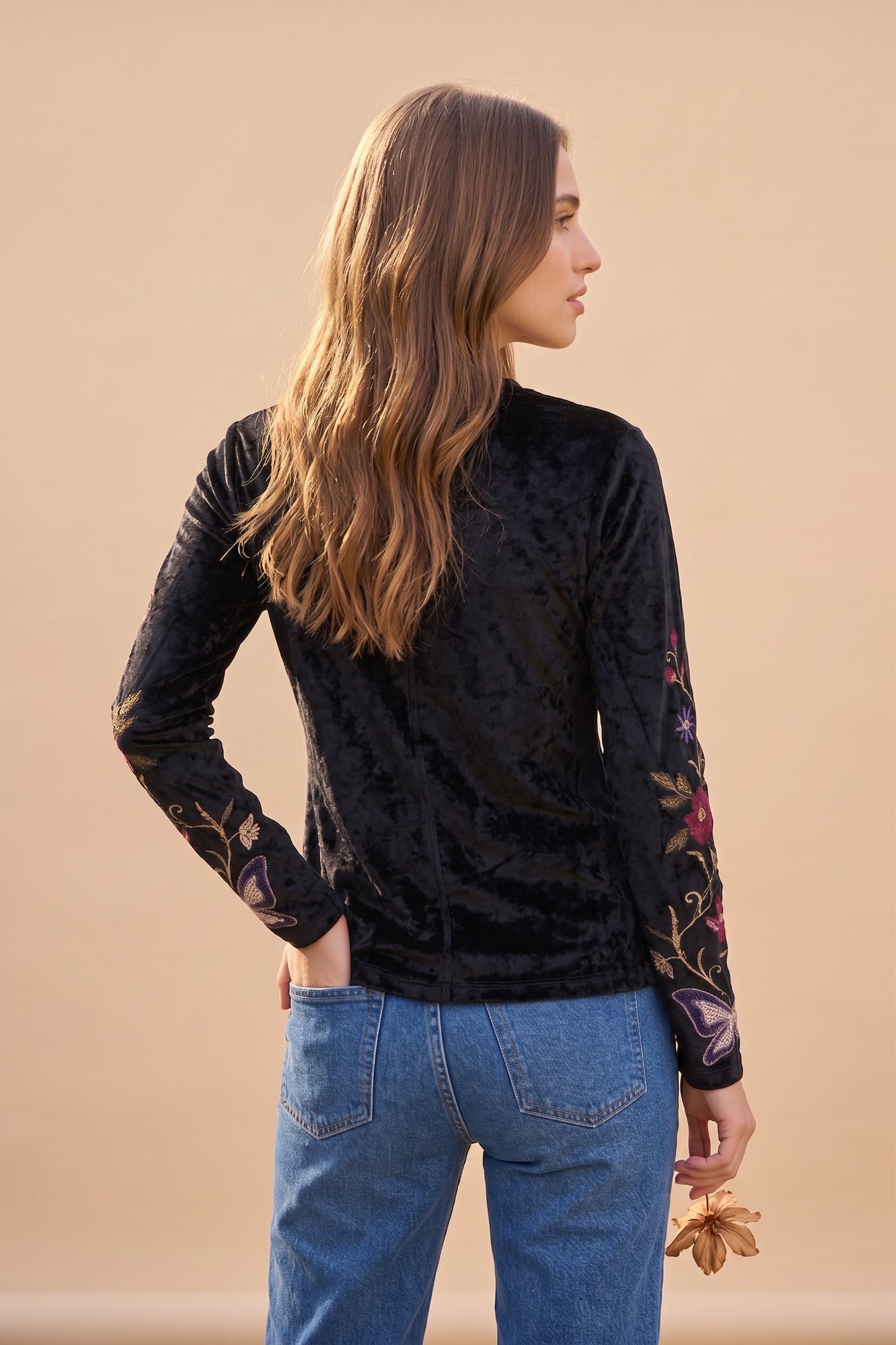 Johnny Was Carminia Bounce Velour Mock Neck Long Sleeve Top  J17125-O