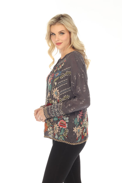 Johnny Was Cassia Button-Down Floral Embroidered Blouse Boho Chic C17823 *