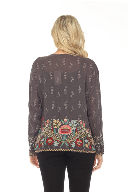 Johnny Was Cassia Button-Down Floral Embroidered Blouse Boho Chic C17823 *