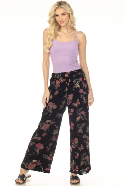 Johnny Was Black Floral Wide Leg Velour Pant J56723