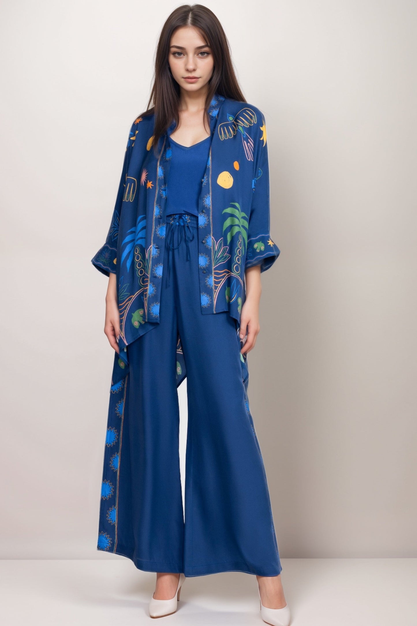 Johnny Was Jade Blue Frankie Easy Wide Leg Pants L63324-E