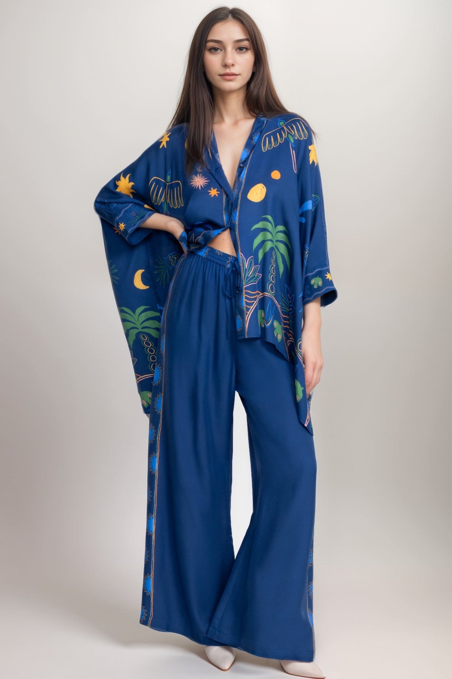Johnny Was Jade Blue Frankie Easy Wide Leg Pants L63324-E