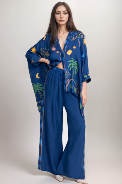 Johnny Was Jade Blue Frankie Easy Wide Leg Pants L63324-E