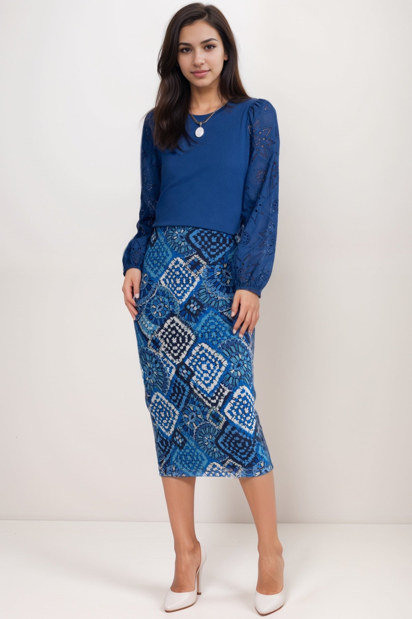 Johnny Was Jade Blue Lizandrea Mesh Midi Skirt L74124-E