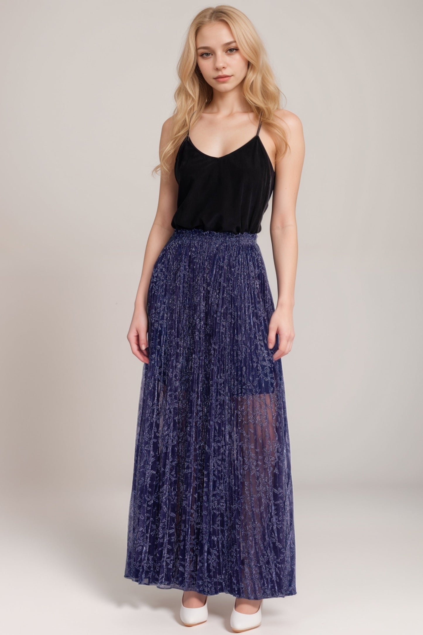 Johnny Was Jade Blue Montee Pleated Maxi Skirt L79724-9