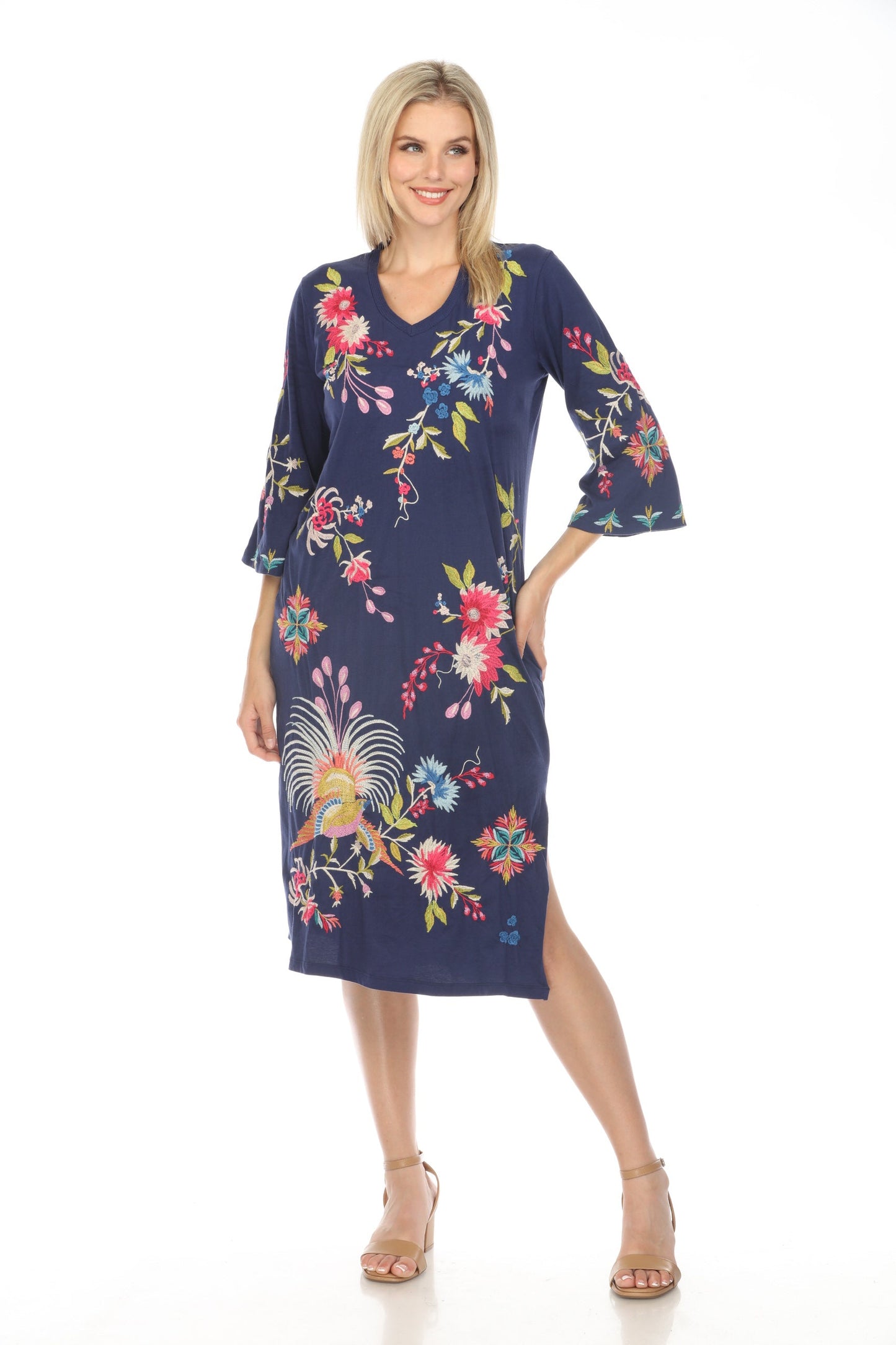 Johnny Was Navy Julie Kimono Sleeve Tee Dress Petites R32423-E