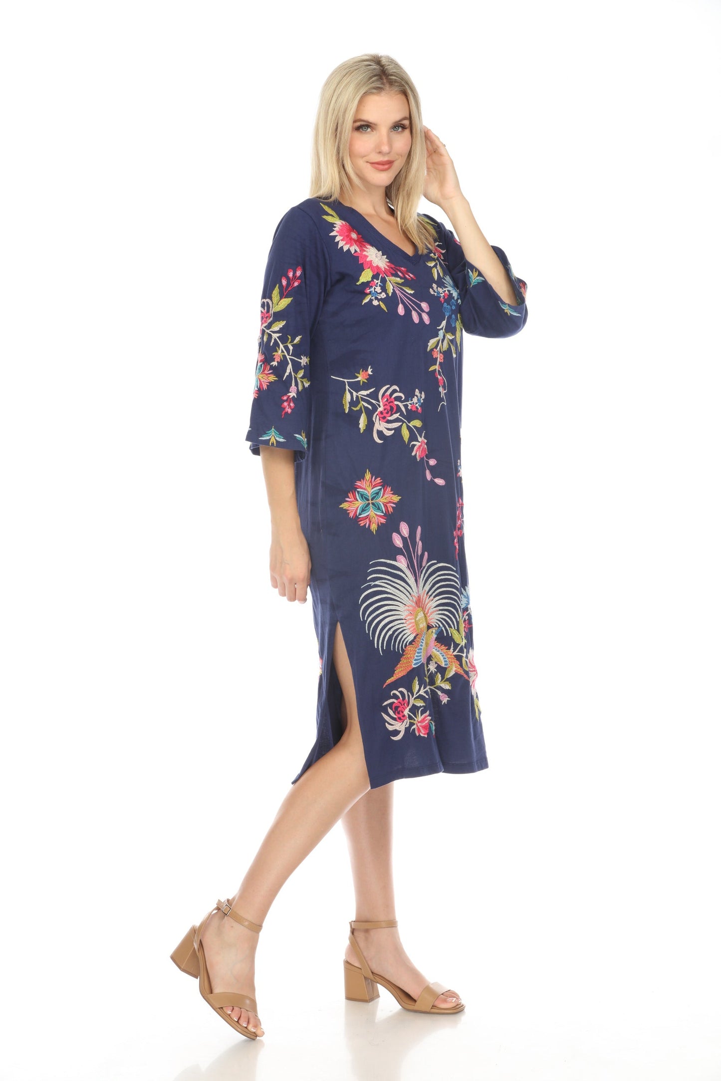 Johnny Was Navy Julie Kimono Sleeve Tee Dress Petites R32423-E