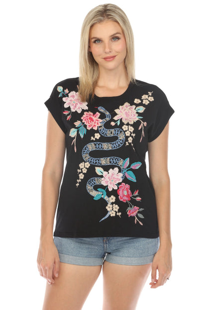 Johnny Was JWLA Edie Relaxed Embroidered Tee Boho Chic J15024
