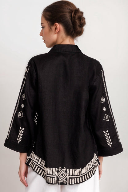 Johnny Was JWLA Kimono Sleeve Linen Shirt J15524 *