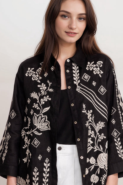 Johnny Was JWLA Kimono Sleeve Linen Shirt J15524 *