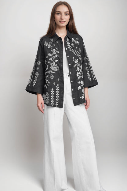 Johnny Was JWLA Kimono Sleeve Linen Shirt J15524 *