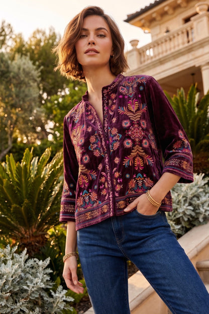 Johnny Was JWLA Brandi Kimono Sleeve Velvet Shirt J15325-8