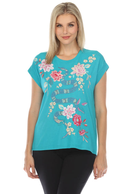 Johnny Was JWLA Edie Relaxed Embroidered Tee Boho Chic J15024