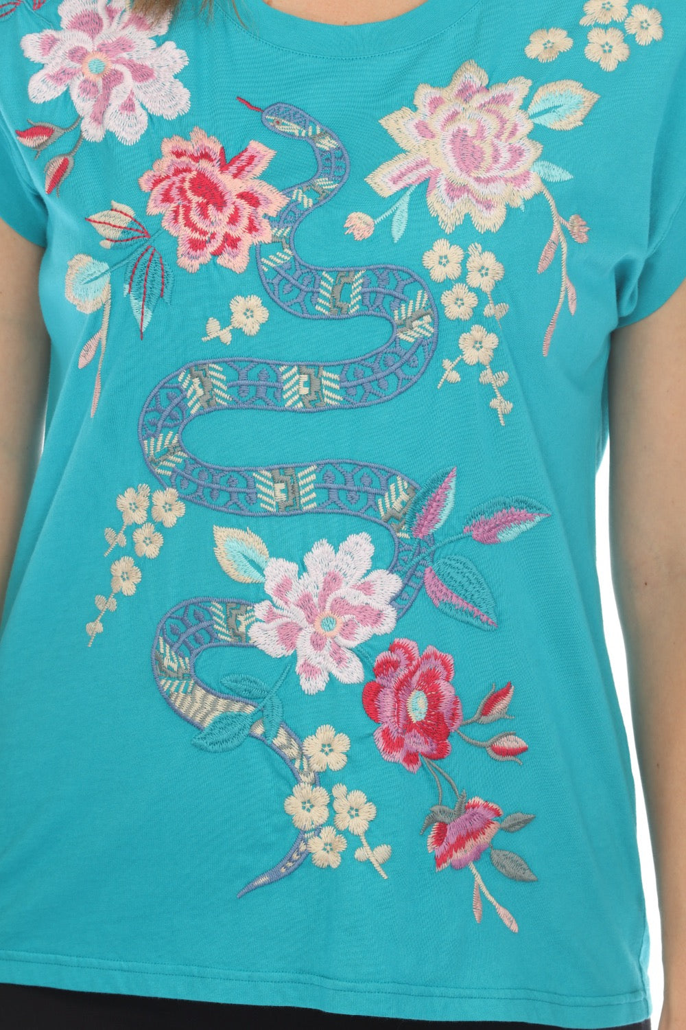 Johnny Was JWLA Edie Relaxed Embroidered Tee Boho Chic J15024