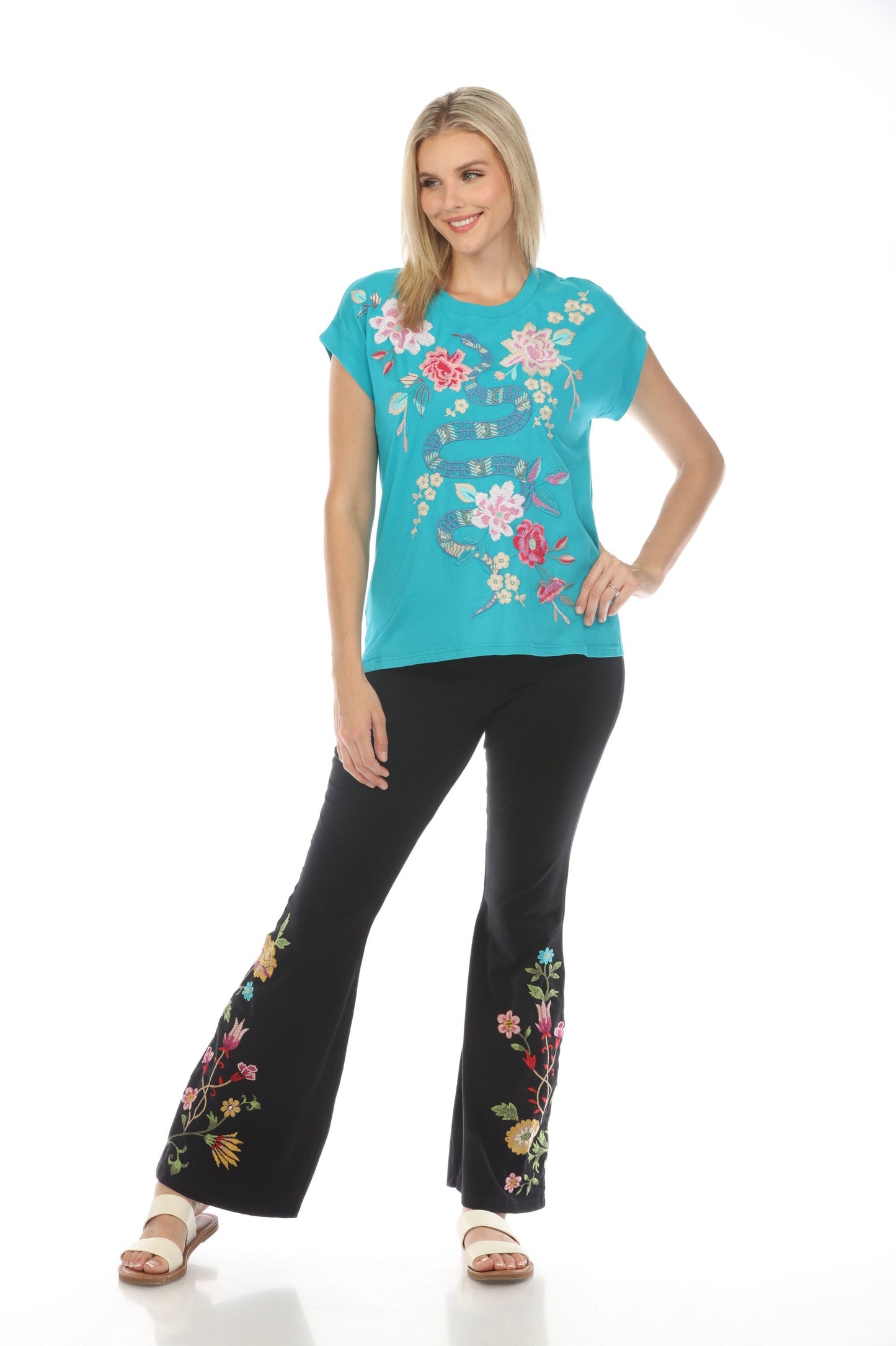 Johnny Was JWLA Edie Relaxed Embroidered Tee Boho Chic J15024