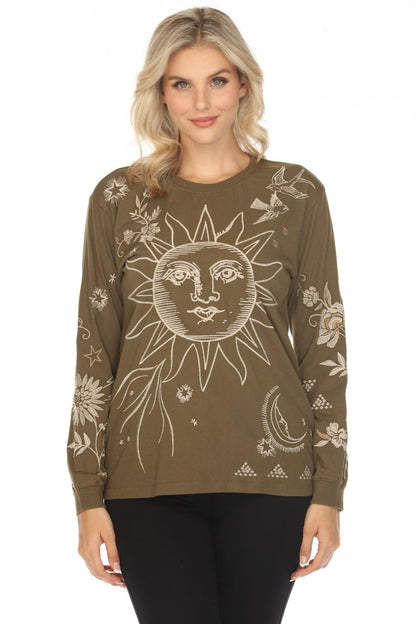 Johnny Was JWLA Embroidered Long Sleeve Crew Neck Tee J17424