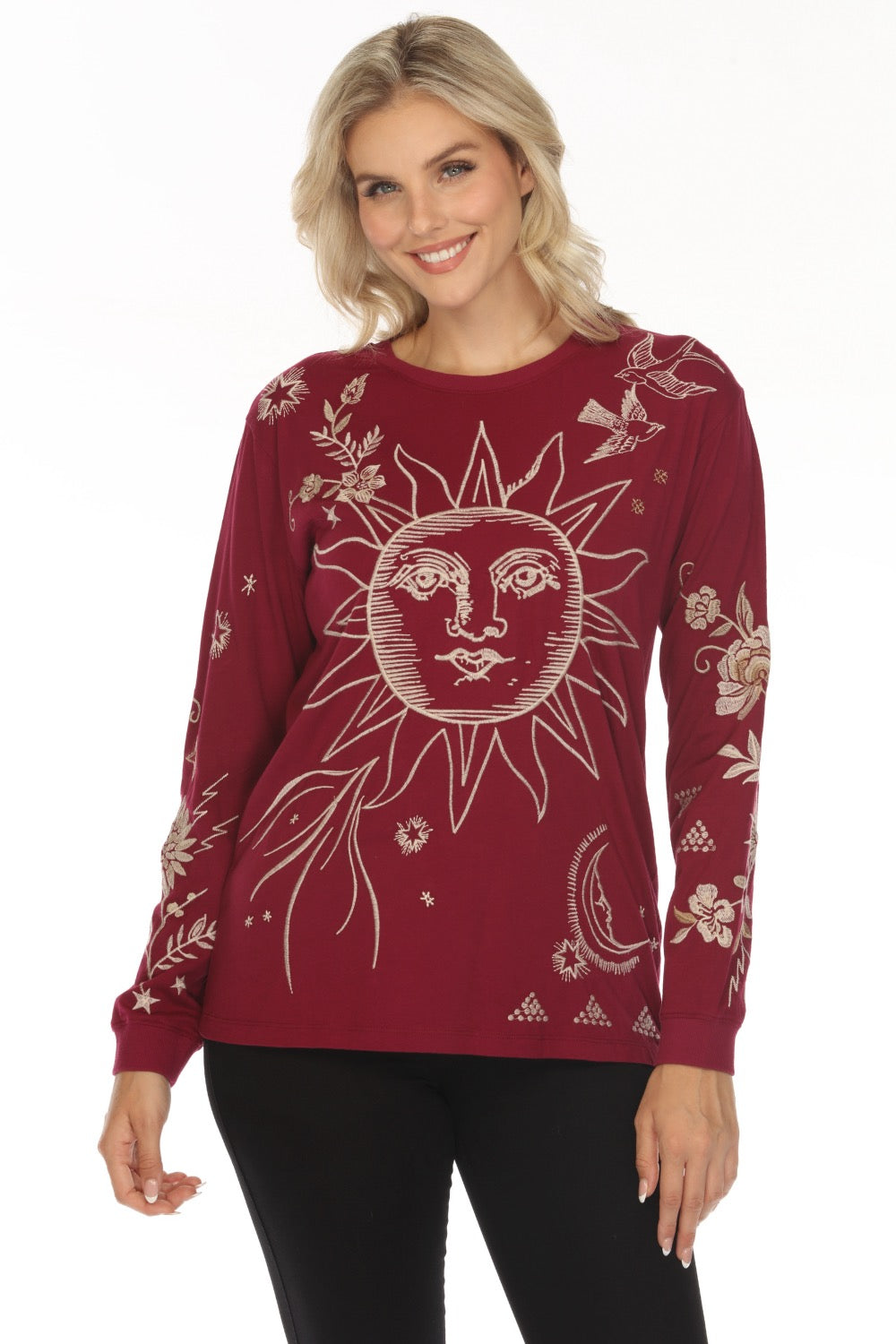 Johnny Was JWLA Embroidered Long Sleeve Crew Neck Tee J17424