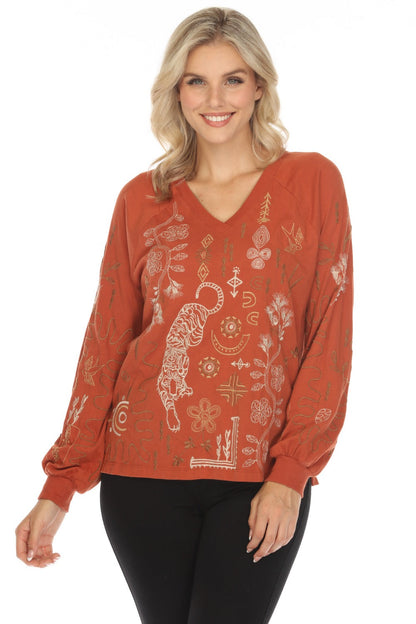 Johnny Was JWLA Raglan Bishop Sleeve Tee Cotton J17024-8 *