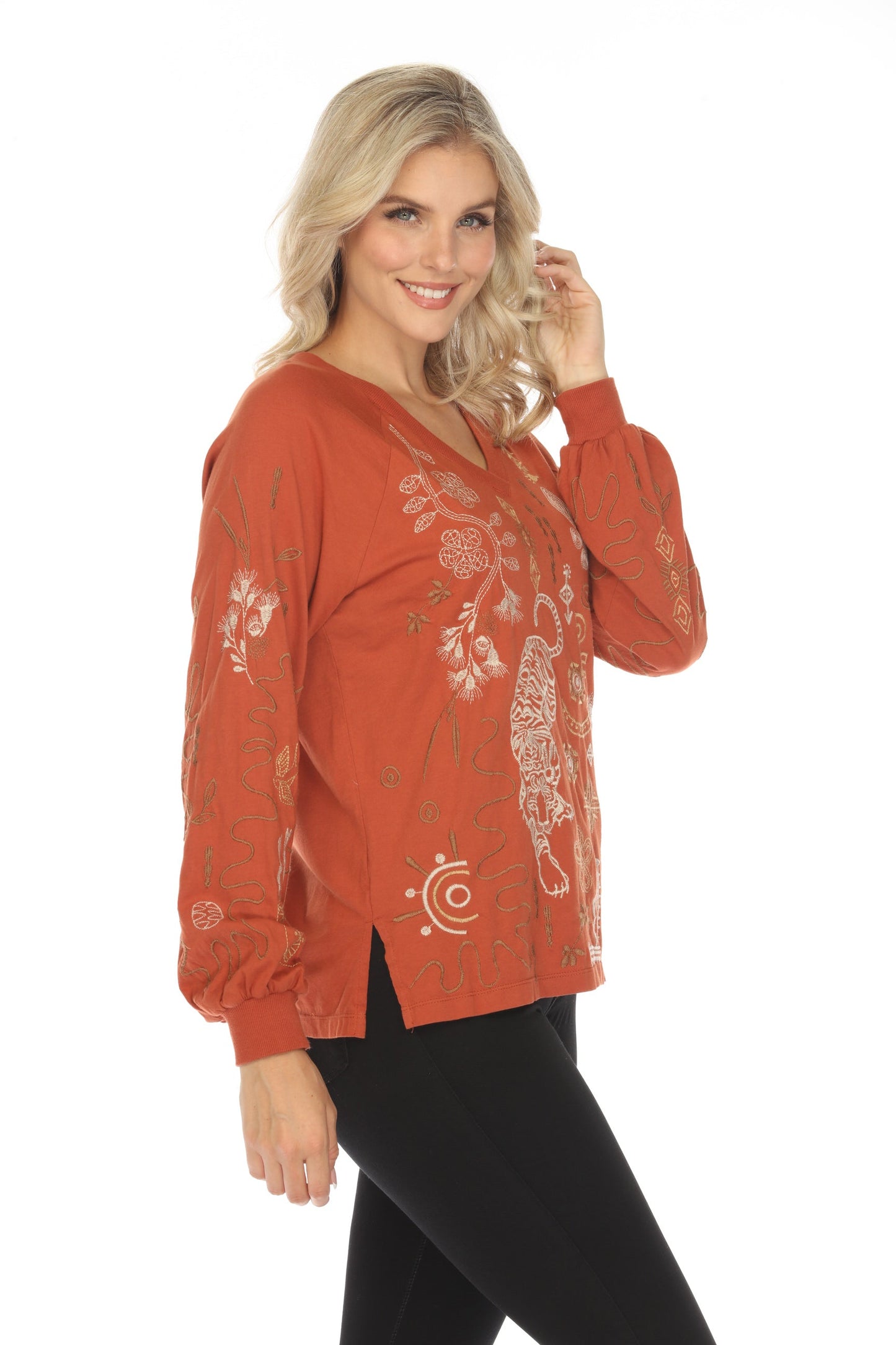 Johnny Was JWLA Raglan Bishop Sleeve Tee Cotton J17024-8 *