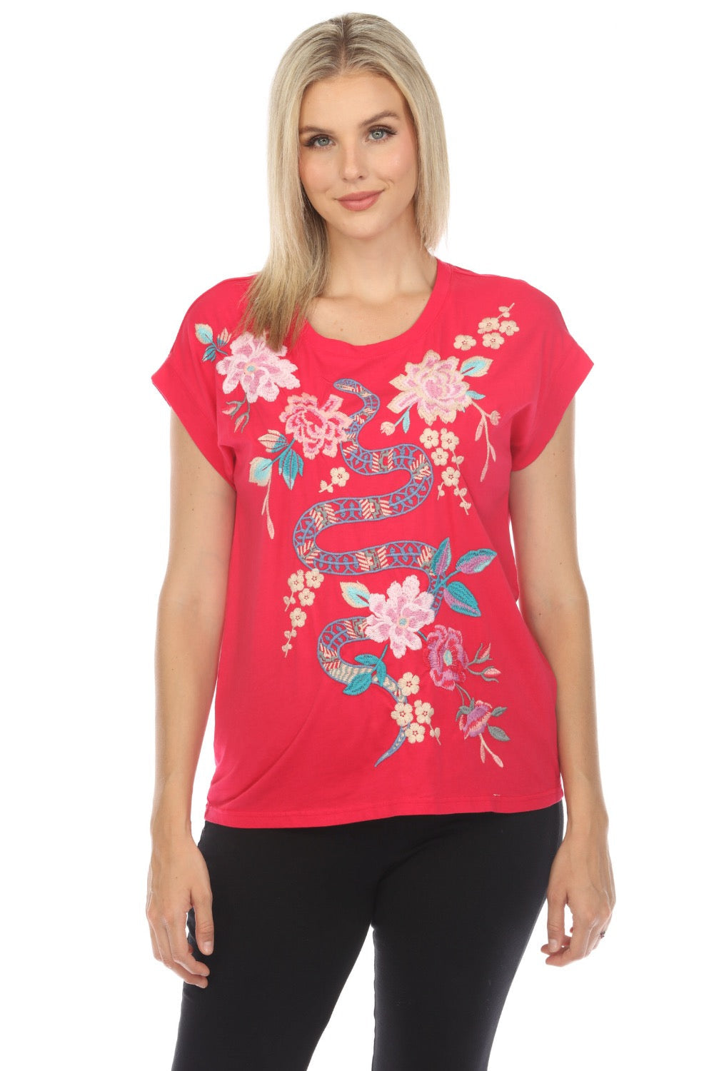 Johnny Was JWLA Edie Relaxed Embroidered Tee Boho Chic J15024