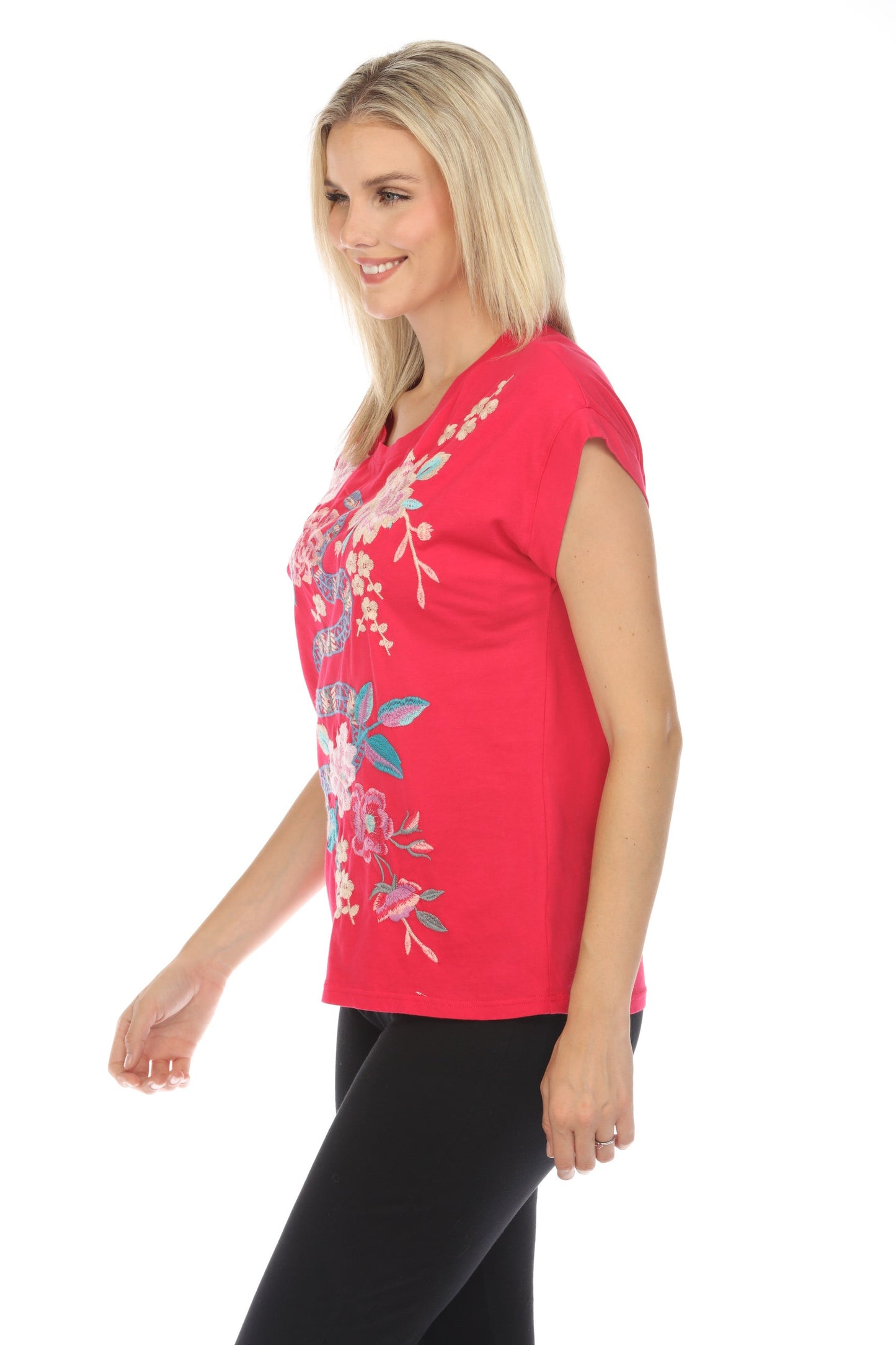 Johnny Was JWLA Edie Relaxed Embroidered Tee Boho Chic J15024