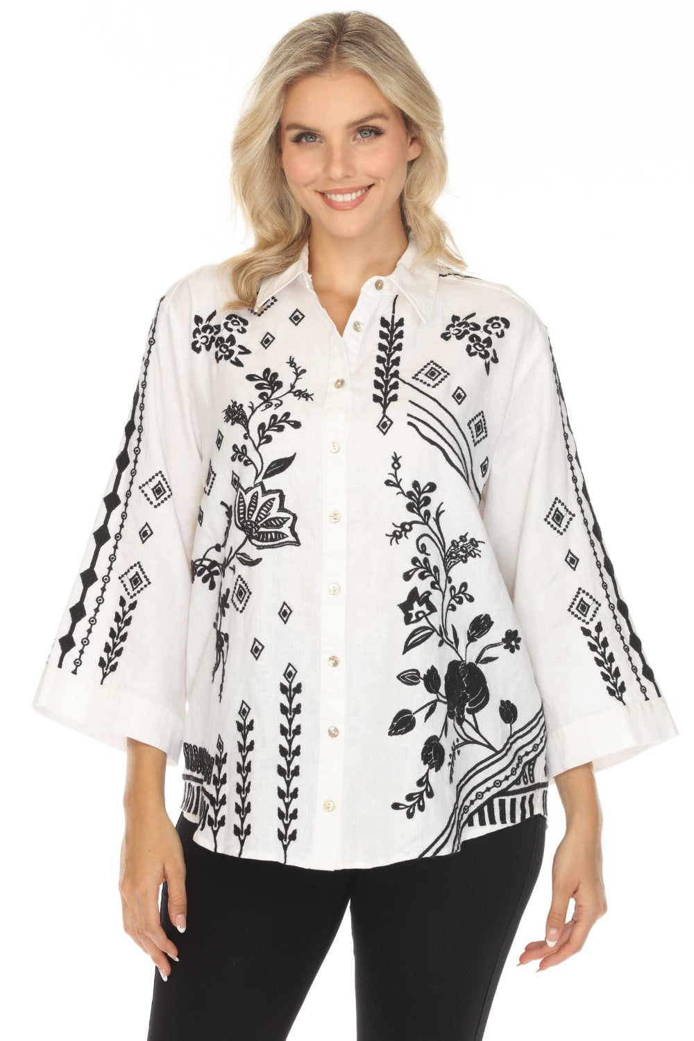 Johnny Was JWLA Kimono Sleeve Linen Shirt J15524 *