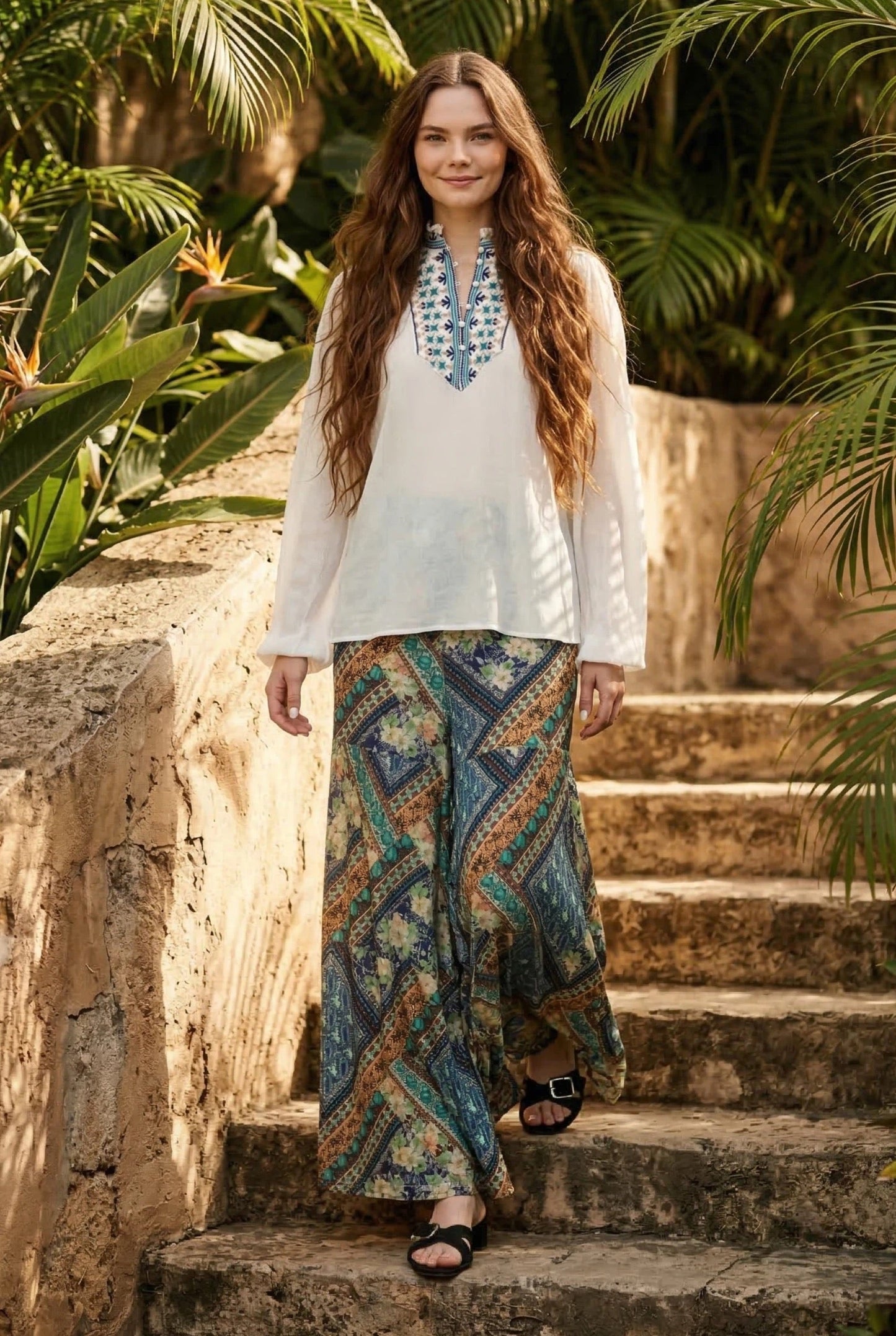 Johnny Was Love White Paola Embroidered Henley Blouse L13722